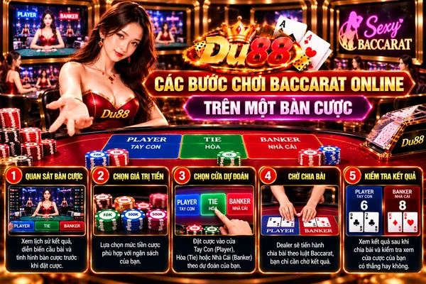 Các Bước Chơi Baccarat Online Trên Một Bàn Cược – DU88 Các bước chơi Baccarat online trên một bàn cược DU88 từ quan sát bàn, chọn tiền, chọn cửa đến kiểm tra kết quả
