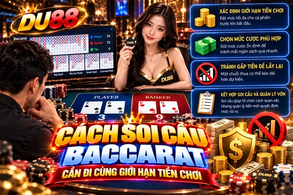 Cách soi cầu Baccarat tại DU88 kết hợp giới hạn tiền chơi, quản lý vốn và tránh gấp tiền khi thua