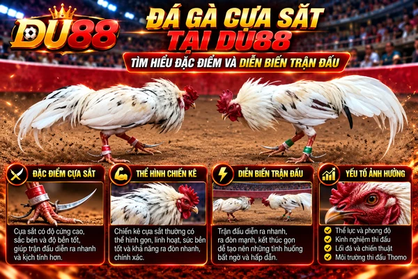 Đá gà cựa sắt tại DU88 với hai chiến kê trắng, đặc điểm cựa sắt, thể hình và diễn biến trận đấu Thomo.