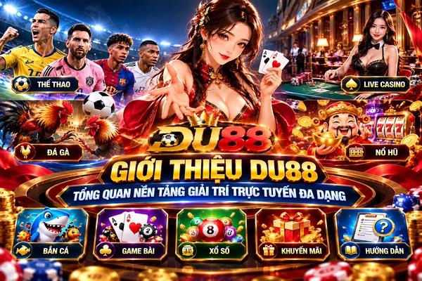 Giới thiệu DU88 với tổng quan các danh mục giải trí trực tuyến gồm thể thao, casino, đá gà, nổ hũ, bắn cá, game bài và xổ số