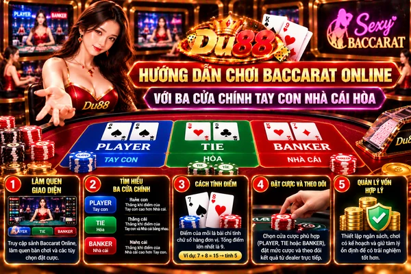 Hướng Dẫn Chơi Baccarat Online Với Ba Cửa Chính Tay Con, Nhà Cái, Hòa Hướng dẫn chơi Baccarat online tại DU88 với ba cửa chính Tay Con, Nhà Cái và Hòa