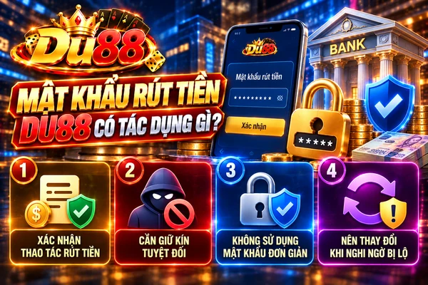 Mật khẩu rút tiền DU88 giúp xác nhận thao tác rút tiền và tăng cường bảo vệ tài khoản