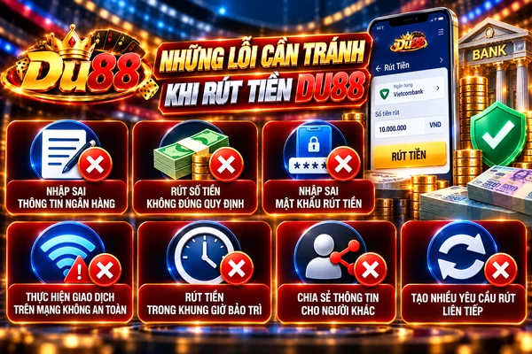 Những lỗi cần tránh khi rút tiền DU88 như nhập sai thông tin ngân hàng, mật khẩu và tạo nhiều yêu cầu liên tiếp