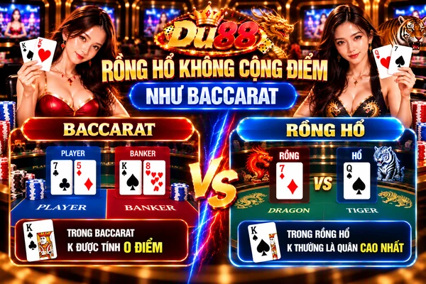 Rồng Hổ không cộng điểm như Baccarat tại DU88, so sánh cách tính giá trị quân bài và xác định kết quả