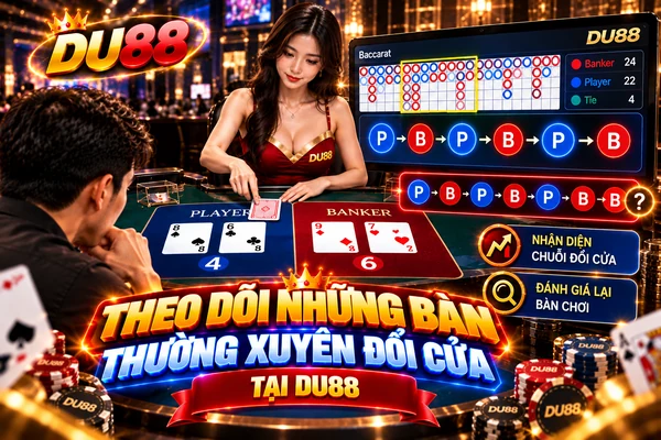Theo dõi những bàn Baccarat thường xuyên đổi cửa tại DU88 qua chuỗi Player và Banker