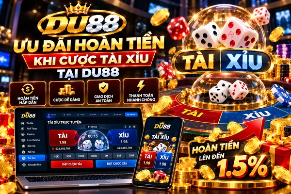 Ưu đãi hoàn tiền khi cược tài xỉu tại DU88 với giao diện trên máy tính và điện thoại
