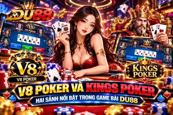 V8 Poker và Kings Poker là hai sảnh nổi bật trong game bài DU88 với giao diện bàn bài trực tuyến