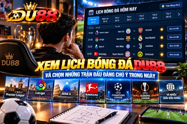 Xem lịch bóng đá DU88 và chọn những trận đấu đáng chú ý trong ngày từ nhiều giải bóng đá